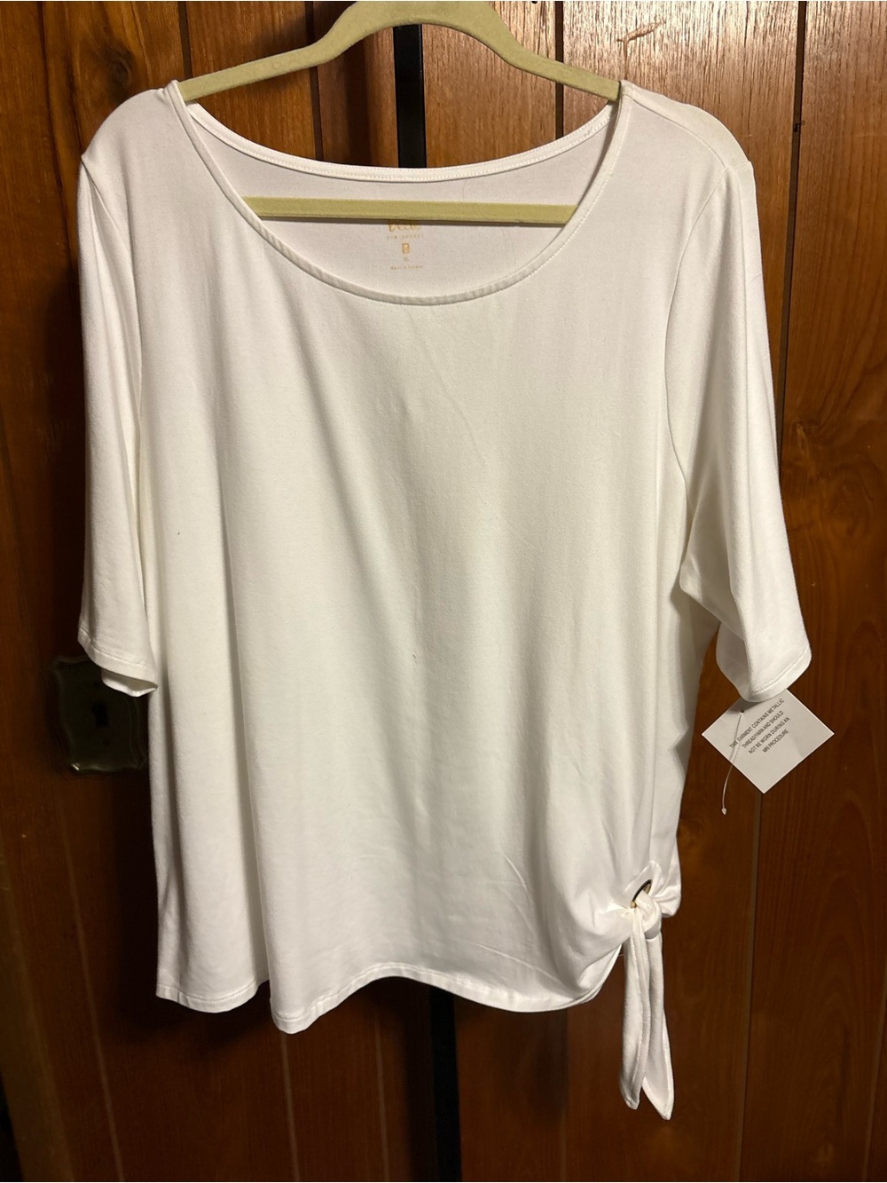 Belle by Kim Gravel White Short Sleeve Tee with Side Tie